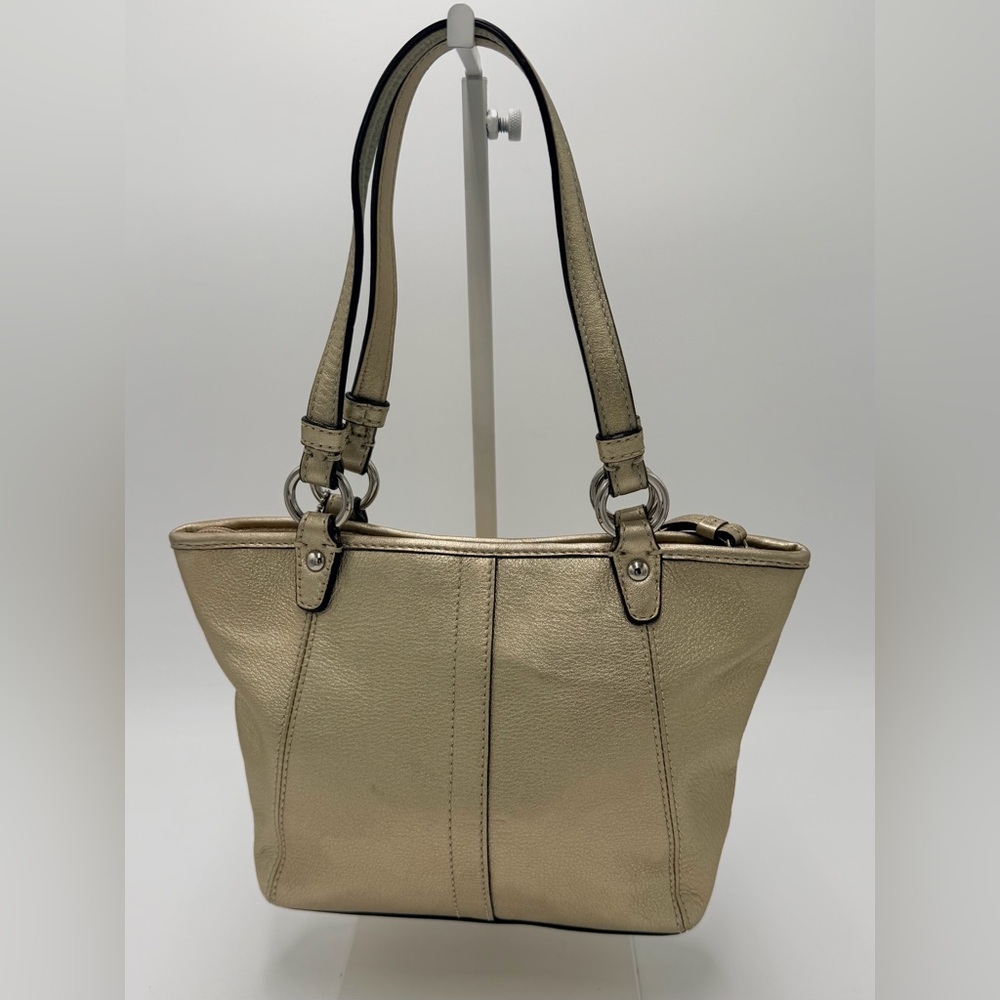 Coach Mini Tote Satchel | Turquoise Blue Interior | Y2K 42416 Metallic Gold - Picture 2 of 16
